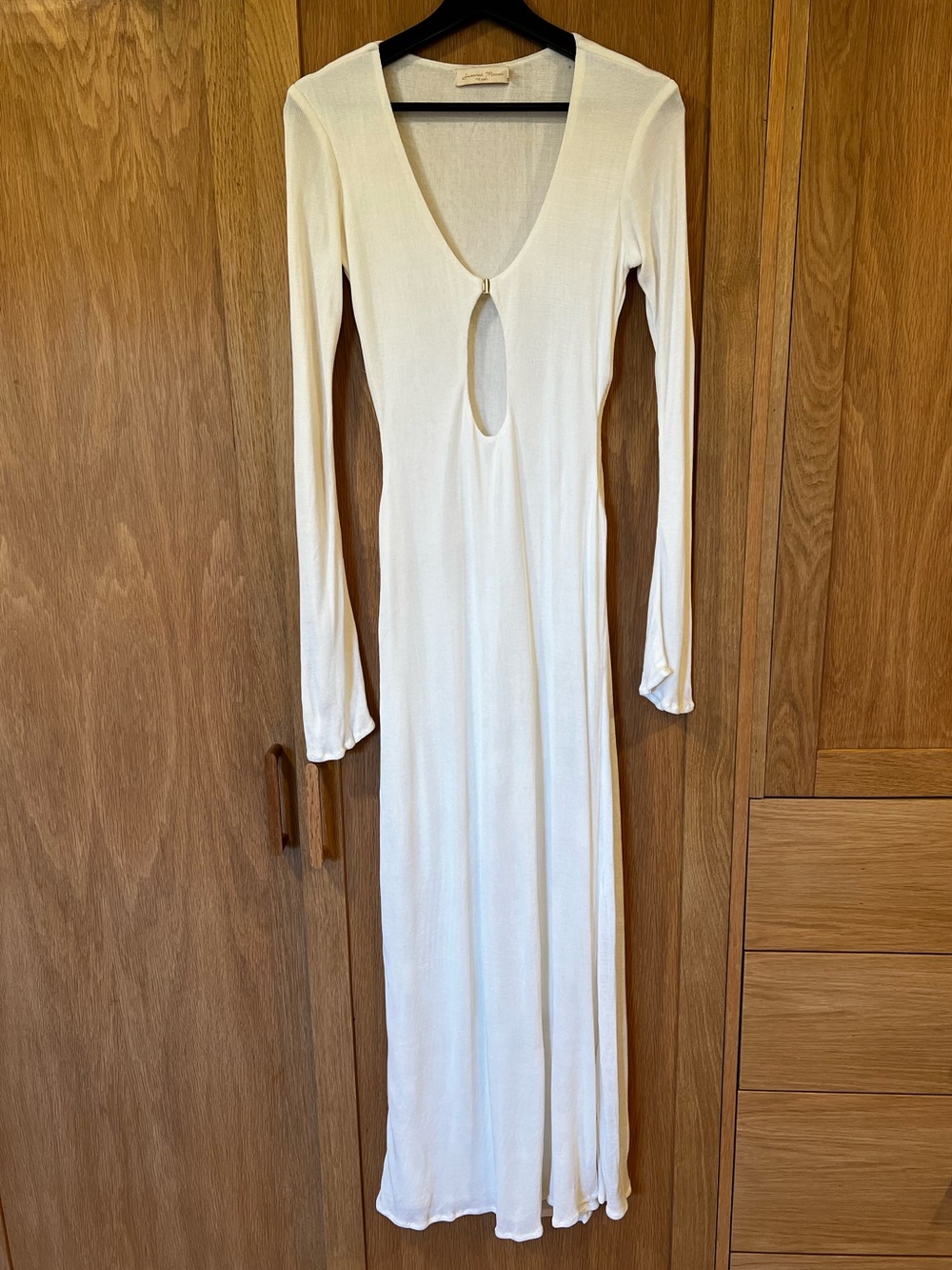 Savannah Morrow Gardenia Maxi Dress Ivory Size Small Cutout Bamboo Knit Resort